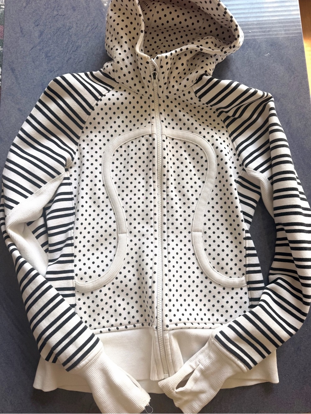 lululemon athletica White Zip Hoodie with Black Polka Dots & Stripes